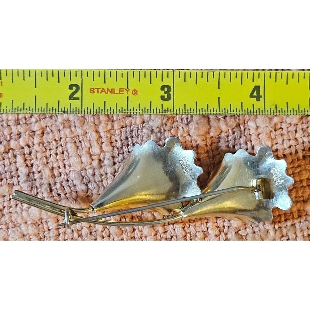 Aksel Holmsen Norway Sterling Mid-Century Vermeil Enamel Double Orchid Brooch